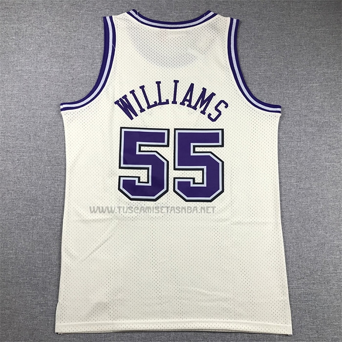 Camiseta Jason Williams NO 55 Sacramento Kings Mitchell & Ness Chainstitch Crema